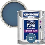 Johnstone's Wood & Metal Paint Satin Finish Vintage Denim 750ml view 1