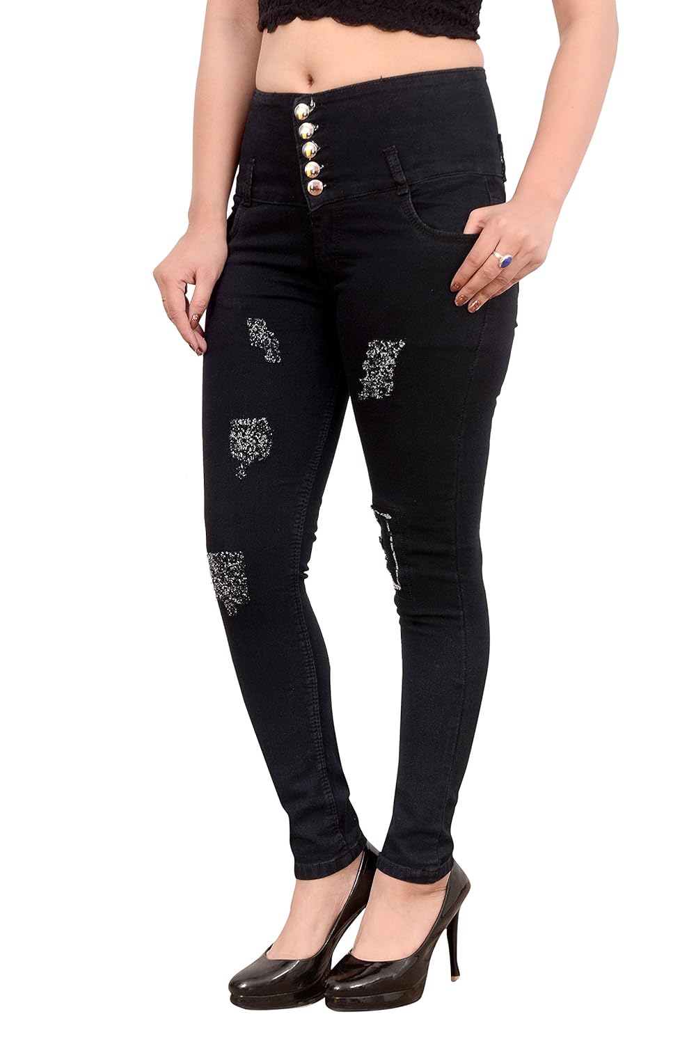 blinkin highwaist streetlook distress jeans for women (stretchable denim fabric )