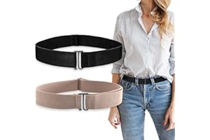 HAWOWZ 2Pcs No Show Stretch Belt for Women Invisible Elastic Tuck Band, Adjustable Strap Crop Belt with Flat Buckle for Jeans Pants Dresses