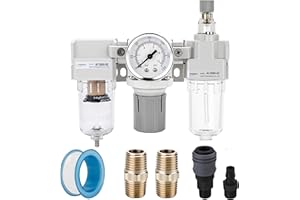 NANPU 1/4" NPT Air Filter, Regulator & Lubricator (FRL) Combo - Water/Oil Trap Separator - Pressure Gauge(0-150 psi), 5 Micron Brass Element, Semi-Auto Drain, Poly Bowl, Metal Bracket