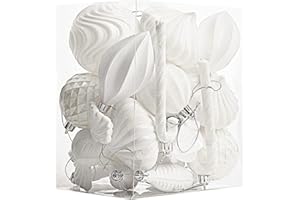 SENJIE Christmas Ball Ornaments Shatterproof Plastic Tree Ornaments 24 PCS Shaped Styles Xmas Tree Holiday Decor,White