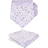 Alizeal Mens 3.15inches Exquisite Floral Tie with Small Flower Printed Pocket Square