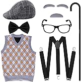 Yymobt 7Pcs 100 Days of School Men Costume, 100 Days of School Man Costume for Halloween Grandpa Costume 1920s Old Man Outfit