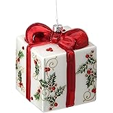 Regency International Gift Box Holy Hanging Ornament, 5-inch Length, Glass, White, Green, and Red
