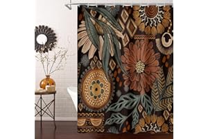 MitoVilla Boho Floral Shower Curtain, Modern Flower Shower Curtains for Rustic Vintage Bathroom Decor, Chic Elegant Fabric Cloth Shower Curtain, Bohemia Abstract Leaves, 72x72