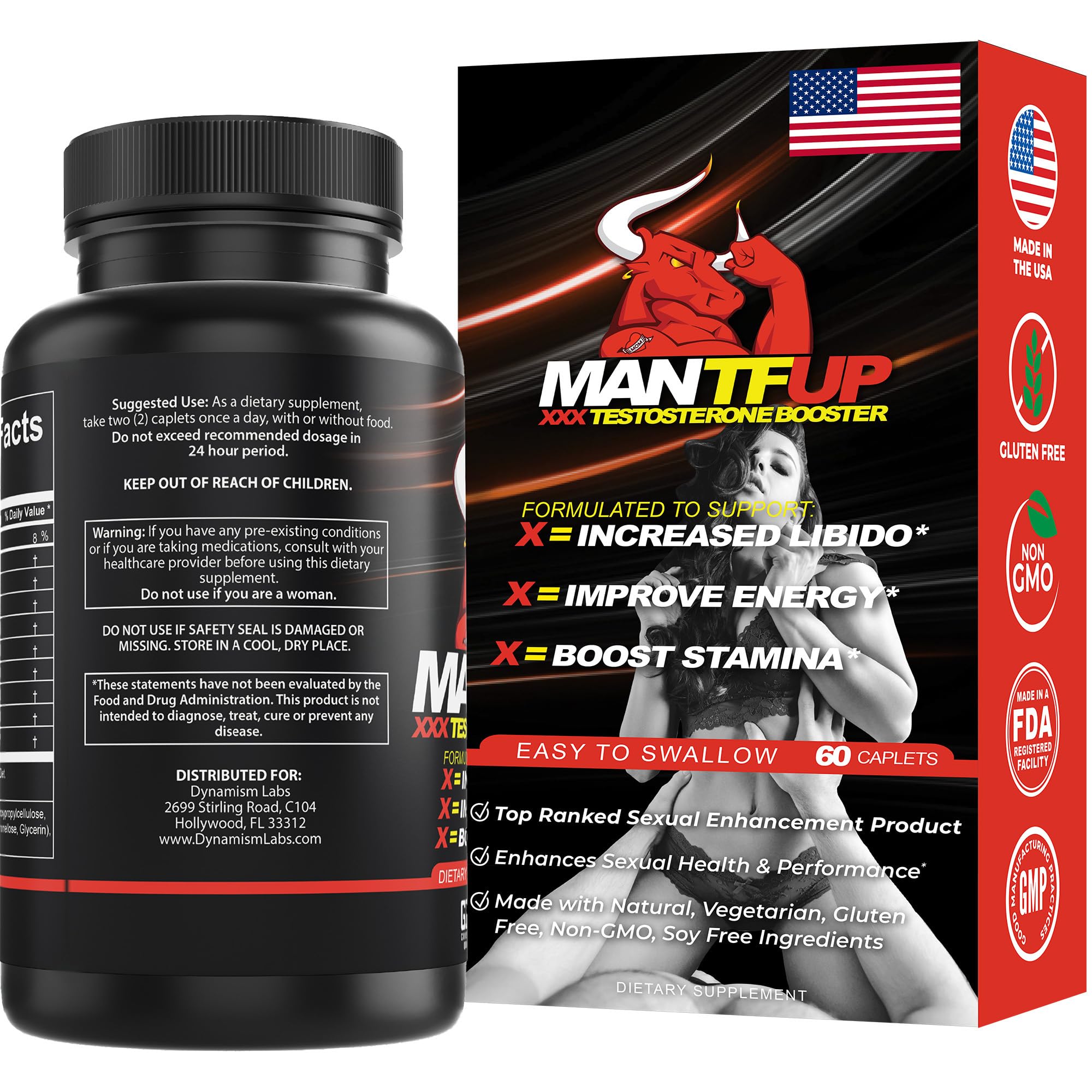 Vitality Enhancer for Men | Fast-Acting Testosterone Booster & Daily Supplement to Support Male Health & Libido | Potenciadores de Testosterona | Made in USA (1 Month Supply, 60 Caplets)