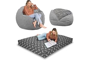 CordaRoy's Chenille Bean Bag-Convertible Bean Bag Chair-Machine-Washable Chenille Fabric Cover-for Basement,Living Room,Game Room,Dorm & More - Full Size - Charcoal | Made in The USA