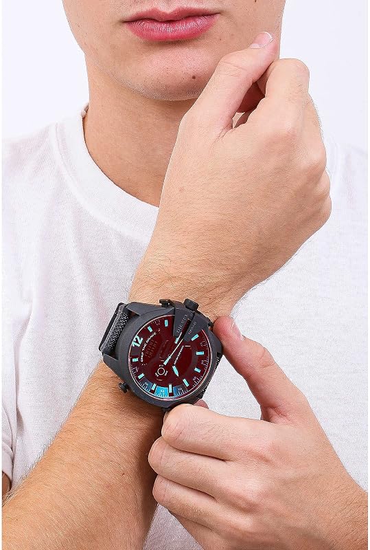 Reloj Mega Chief para Hombre, movimiento Ana-Digi con correa de silicona, acero inoxidable o piel, 51 mm, Negro y espectro