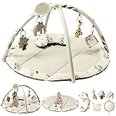 Fortella Baby Play Gym & Activity Mat, Machine Washable & Foldable Tummy Time Mat with 5 Detachable Toys, Certified Safe Newborn Essentials Gift for Baby Registry 0-12 Months (Sage Green)