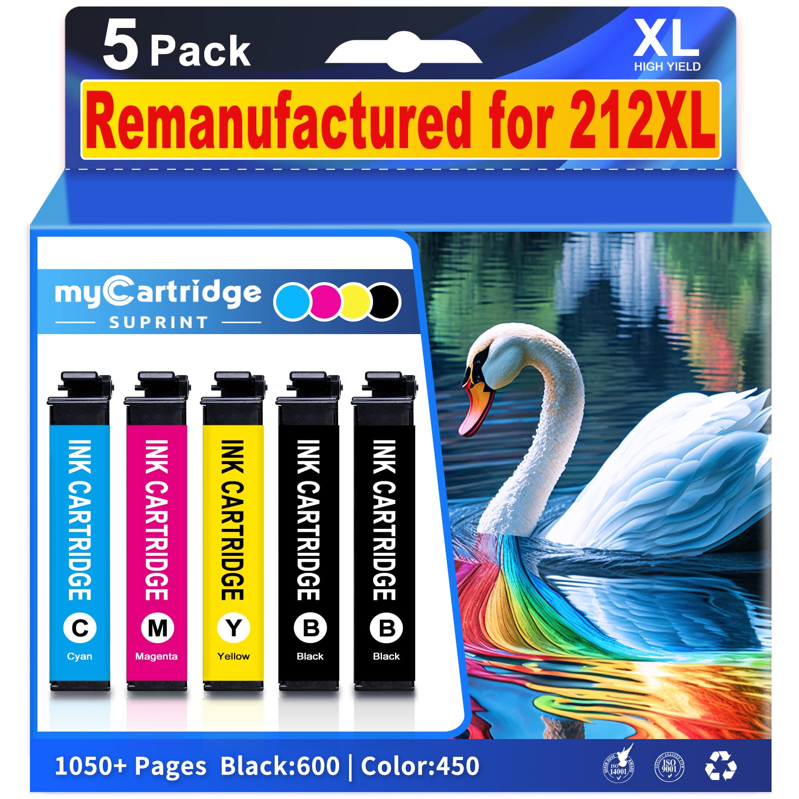 Photo 1 of 212XL Ink T212XL High Capacity for Epson 212 Ink Cartridges Remanufactured for Epson 212XL Ink Cartridges Combo Pack for Workforce XP-4100 XP-4105 WF-2830 WF-2850 Printer New Upgraded Chips (5-Pack)