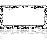 Skull License Plate Frame Black White Skeleton Stainless Steel License Plate Holder for Front or Rear Car Tags Funny for Car Decoration Accessories with Screws 6.3 X 12.2 in for Women Men