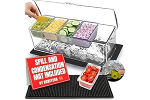 Honeyera Chilled Condiment Server | Hosting Essentials for Up to 80 Oz of Ice | Mimosa Bar Supplies Drain Plug | BPA-Free Taco Bar/Salad Bar | Food-Safe Condiment Caddy (Parent) (Black, 1 Pack)