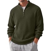 Huukeay Men Big and Tall Quarter Zip Pullovers | Waffle Mock Turtleneck Tops, Long Sleeve Collared Polo, 1/4 Zip Pullover, Golf Fall Winter Dress Sweaters for Casual Business