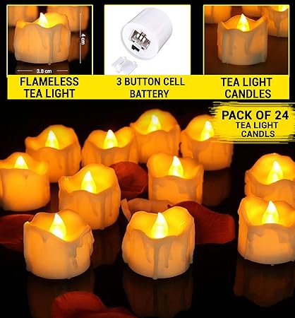 TIED RIBBONS Pack of 24 Flameless LED Tealight Candles - Battery Operated - Decorative Led Lights for Home Decoration