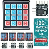 LONELY BINARY 5-Set I2C 4x4 Matrix Membrane Keypad for C++ ESP32 Pico | 5 soft keypads + 5 I2C adapters; 16 keys each, 2-pin (SDA/SCL) saves GPIO; 3.3V/5V; adhesive backing; storage case; Pi, STM32