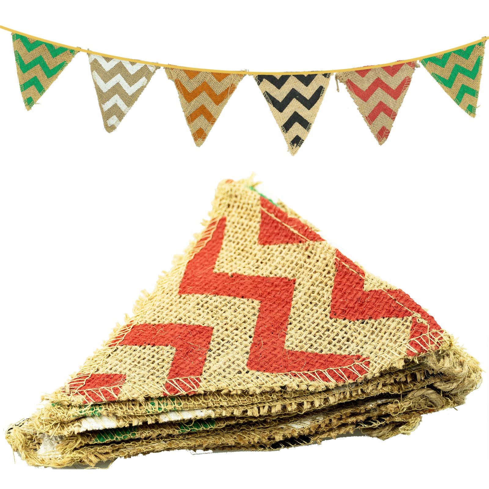 Linen Bunting 2.8 M Hessian Flag Banner Jute Pennant Flag Garlands Fabric Triangle Flags Vintage Cloth Shabby Chic Decoration for Rustic Wedding