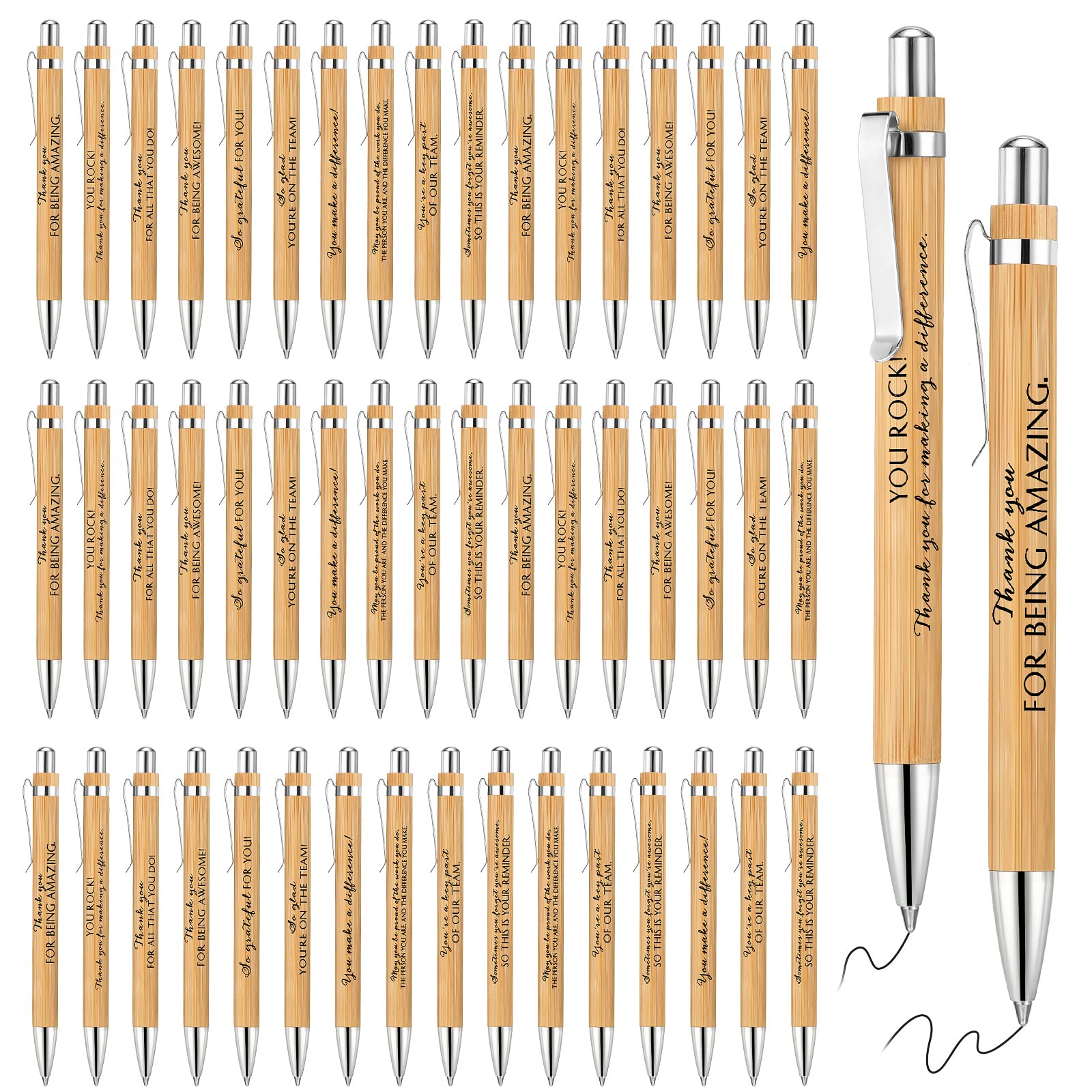 Photo 1 of Fuutreo 50 Pcs Inspirational Bamboo Pens Thank You Wood Ballpoint Pens Graduation Employee Appreciation Gift Motivational for Office Volunteer Teacher Nurse Coworker School Black Ink, 10 Styles