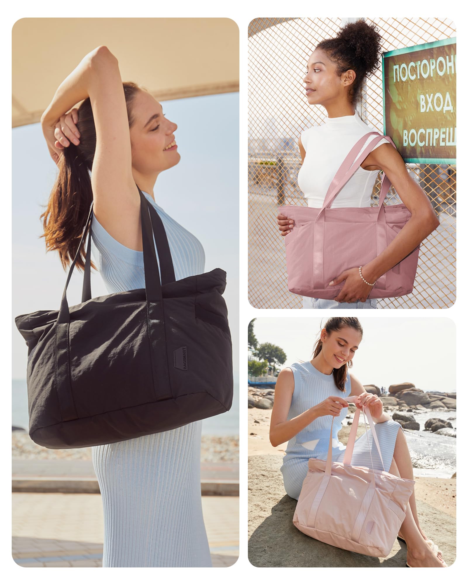 BAGSMART Tote Bag for Women, Tote Bag with Zipper Work Tote with Compartments Nurse Shoulder Hanbag for Travel, Gym