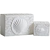 Earth Memorials The Favorite Place® Burial Biodegradable Urn for Human Ashes, (Small Shell Urn Box), Water Burial Urn, Urn for Cremation, Cremation Urn, (Shell on Metallic White Swirl Paper) R-203