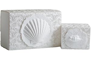 Earth Memorials The Favorite Place® Burial Biodegradable Urn for Human Ashes, (Small Shell Urn Box), Water Burial Urn, Urn for Cremation, Cremation Urn, (Shell on Metallic White Swirl Paper) R-203