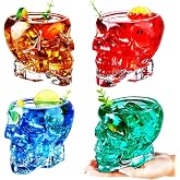 Dandat 4 Pcs Skull Glass Cup 24 oz Wine Glass Multipurpose Clear Skull Face Drinking Cup for Cocktail Margarita Whiskey Juice for Halloween Themed Party Decorations Gifts