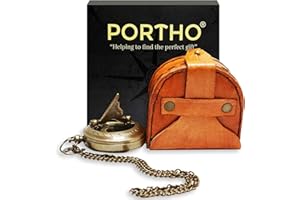 PORTHO Engraved Sundial Compass with Leather case for Traveler Inspirational Adventurer Wedding Baptism Gift for him