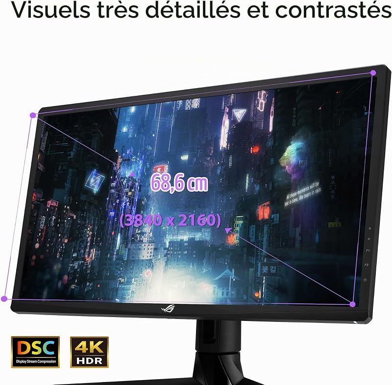 ROG XG27UQR - Ecran PC Gaming 27" 4K - Dalle IPS - 144Hz - 1ms - 3840 x 2160-400cd/m² - 2X Display Port, 2X HDMI et 2X USB - Display HDR 400-90% DCI-P3 - Adaptive Sync - DSC, Noir