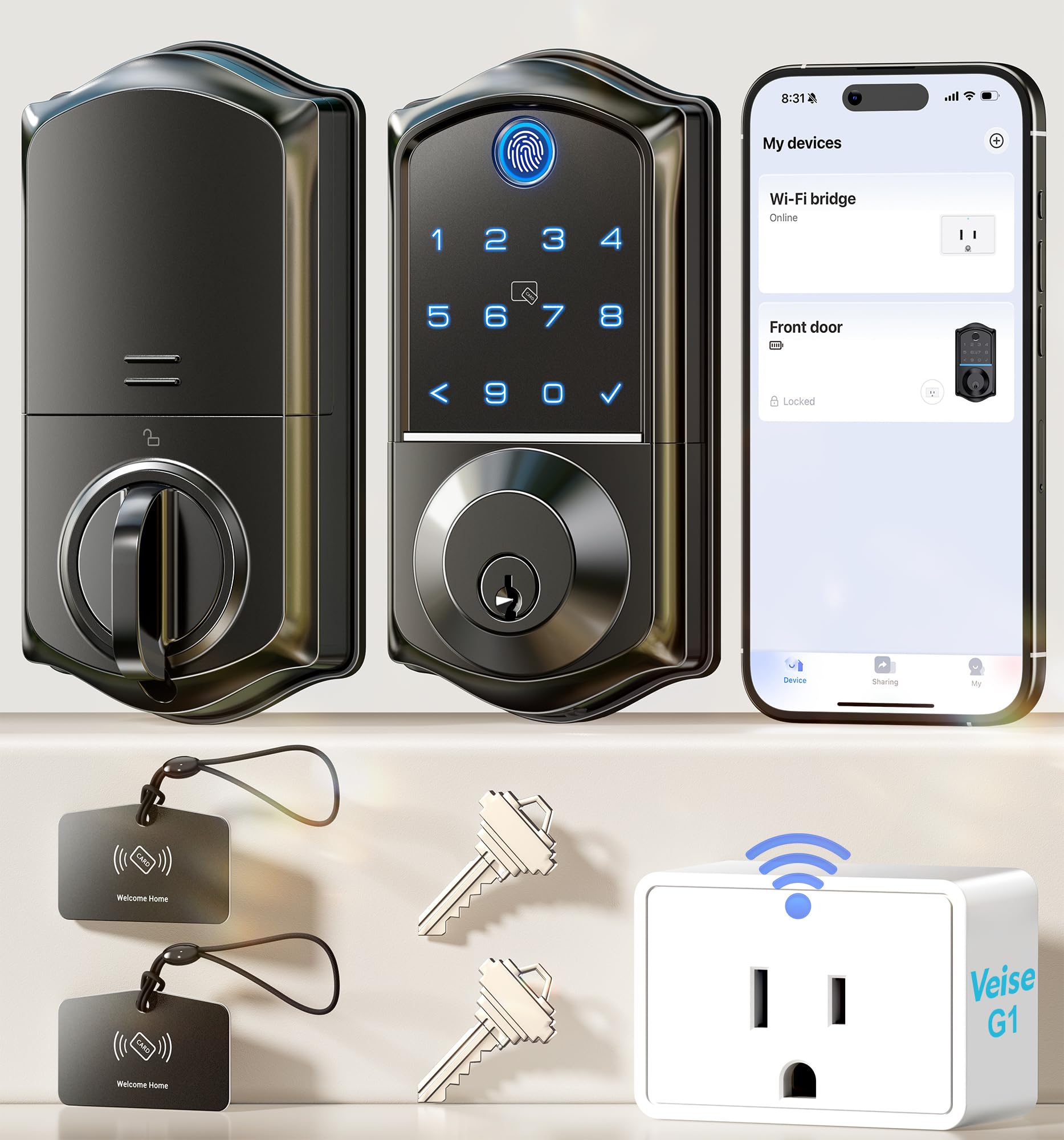 Photo 1 of Veise VE017G Wi-Fi Keyless Entry Door Lock with Fingerprint, App Remote Control, Smart Locks for Front Door, Electronic Keypad Deadbolt, Auto Locking, Waterproof, Easy to Install, Matte Black