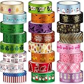 TaoBary 24 Rolls Holiday Washi Tape Set 15mm Halloween, Christmas, New Year | Decorative Easter Irish Day Four Leaf Clover Pattern for Scrapbooking, DIY Crafts, Journals, Gift Wrapping, 16.4 ft Long/roll