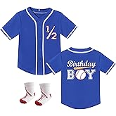 Sptuoiy 1/2 Birthday Boy Half Birthday Outfit Baby Boy 6 Months Baseball Jersey Button T Shirt Gift Clothes