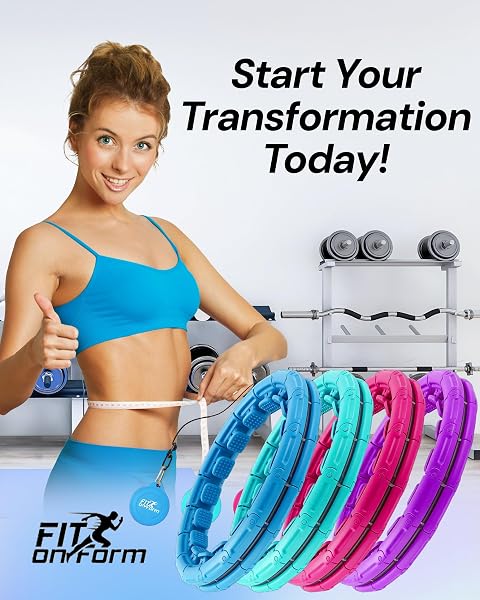 FIT ON FORM INFINITY WEIGHTED HULA HOOP FOR ADULTS WEIGHT LOSS – SMART EXERCISE EQUIPMENT FOR HOME, ADJUSTABLE PILATES CIRCLE WITH 24 KNOTS (47IN) – FITNESS RINGS FOR WOMEN, WAIST TRAINER, ABS WORKOUT