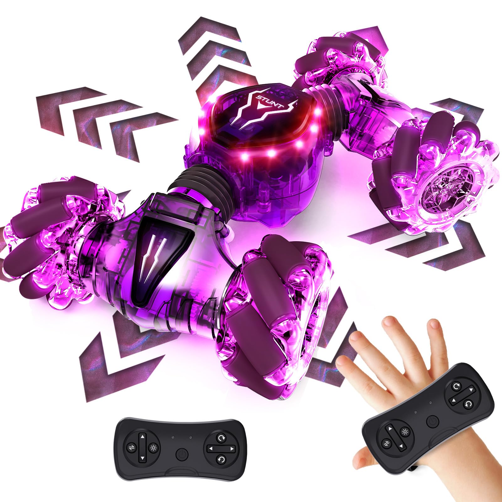 Tecnock 2026 Remote Control Car with Hand Control,2.4Ghz Gesture Sensing 4WD 360°Rotation RC Drift Car,3 Rechargeable Battery with Lighting Suitable for Many Terrains Gift for 4-9+Boys Girls — image 1