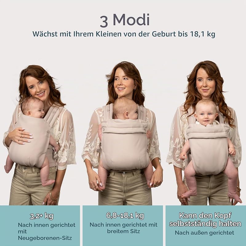Honey Blossom Babytrage, Ergonomisch, M-Position, Gleitsitz, Kreuzträger, 3,2–18,1 Kg, Toasted Almond