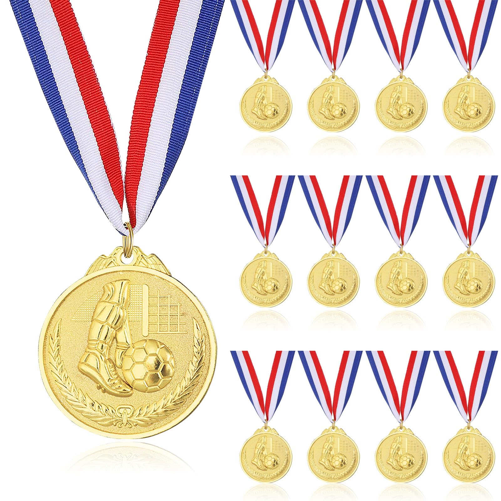 Xapypy Soccer Medals,12 Pieces Gold Metal Set Trophy,Medals for Kids,1st Place Medals,with Ribbons for Kid’s Sports Soccer Games,Trophy, 2 Inch.