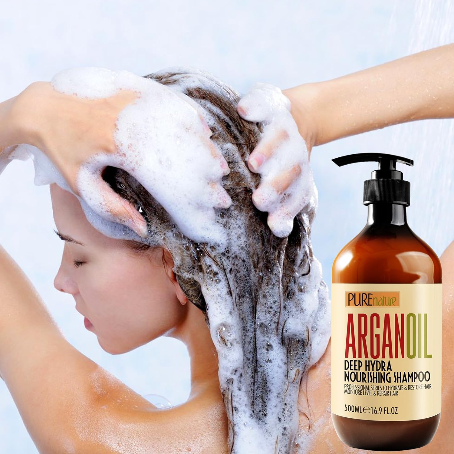 Moroccan Argan Oil Shampoo SLS Free Sulfate Free, for Damaged, Dry, Curly or Frizzy Hair - Thickening for Fine / Thin Hair, Good for Color and Keratin Treated Hair : Beauty