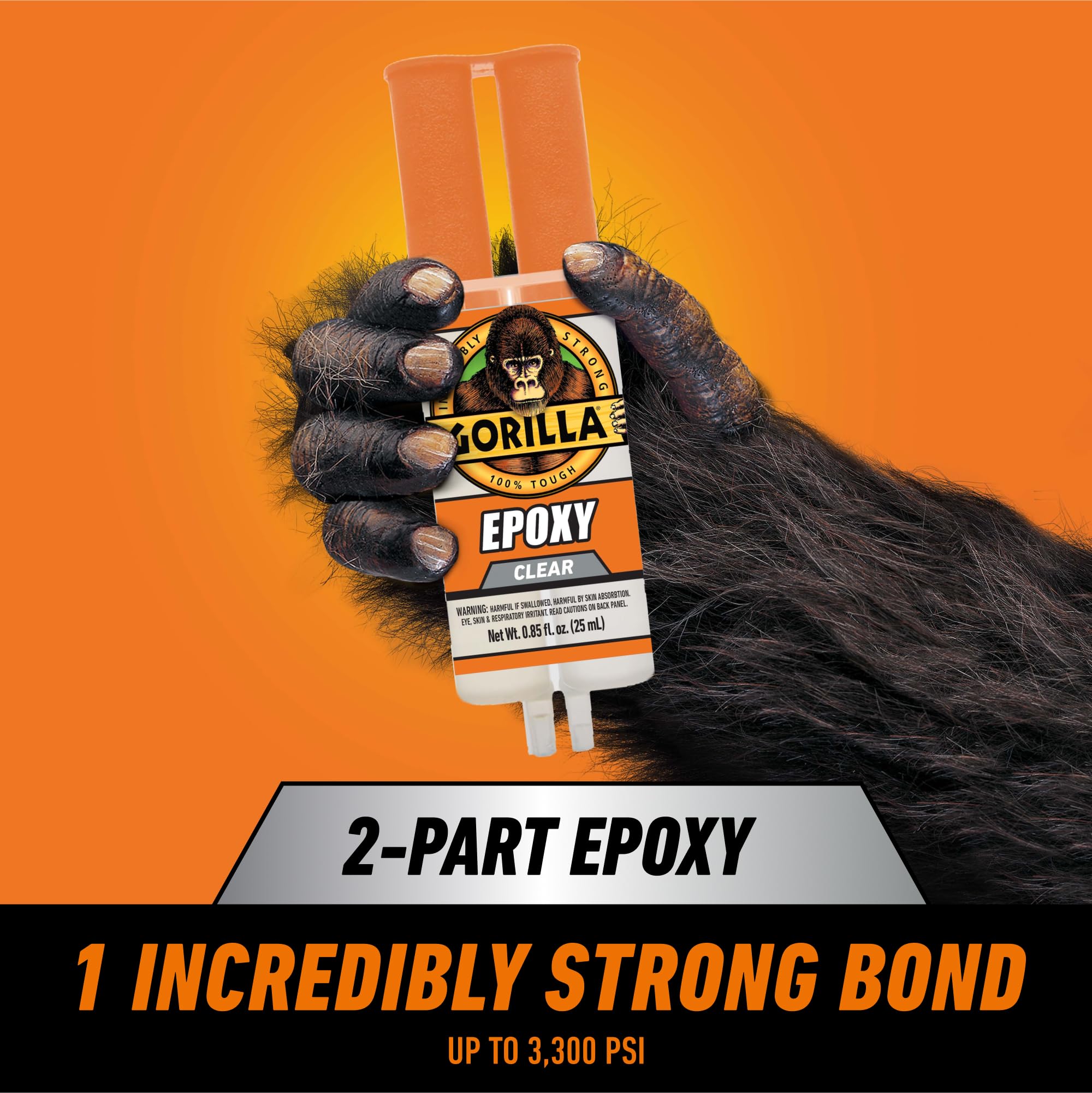 Gorilla 2 Part Epoxy, Clear Epoxy, 0.85 Ounce Syringe (Pack of 2) - 5 Minute Set, Incredibly Strong Bonding