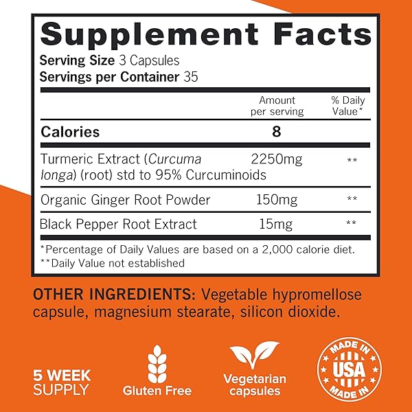 QUNOL TURMERIC CURCUMIN WITH BLACK PEPPER & GINGER, 2400MG TURMERIC EXTRACT WITH 95% CURCUMINOIDS, EXTRA STRENGTH SUPPLEMENT, ENHANCED ABSORPTION, JOINT SUPPORT SUPPLEMENT, 105 COUNT