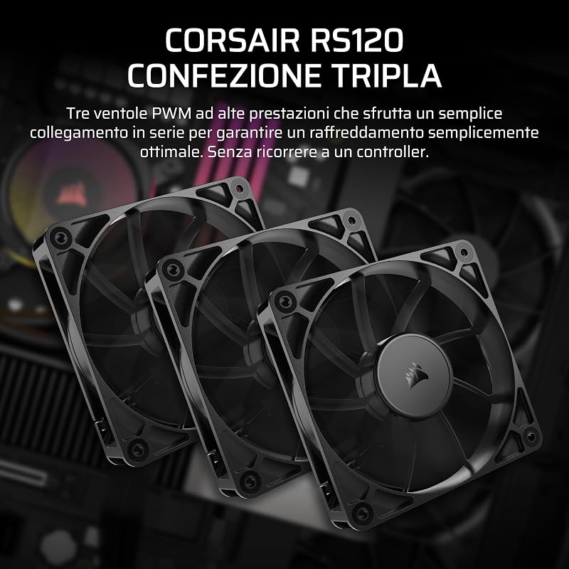 RS120 120 mm PWM Ventole – Connessione a Margherita – Basso Rumore – Cuscinetto a Cupola Magnetica – Confezione Tripla – Nero