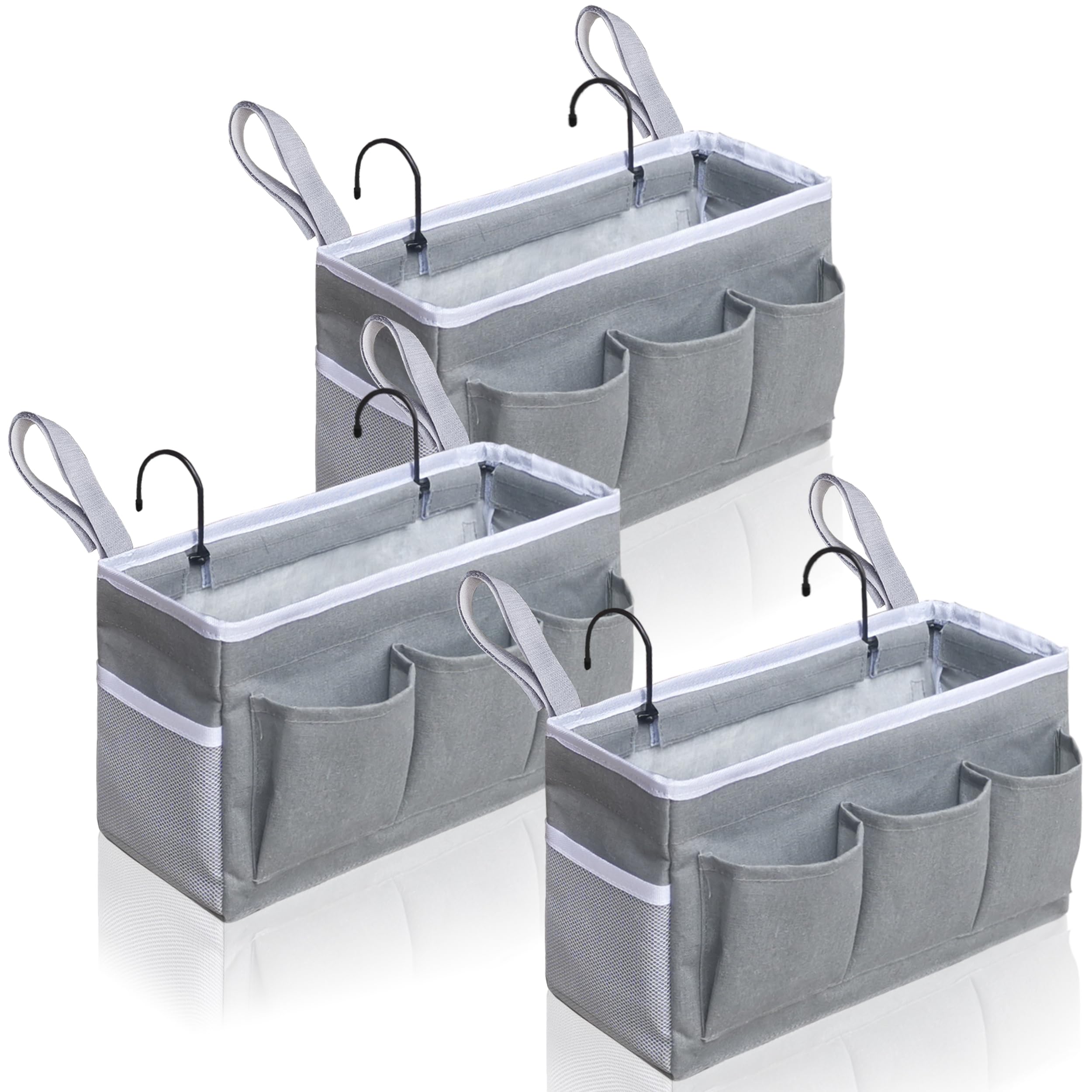 Photo 1 of Kanrichu 3-Piece Bedside Caddy Storage Organizer with Pockets for Bedrooms, Loft Beds & Top Bunk Beds (Gray)