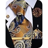 YourTies Silk Paisley Floral Tie and Pocket Square Cufflinks with Lapel Pin Sets for Men 5PC Wedding Party
