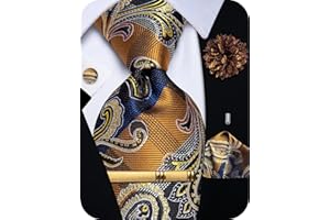 YourTies Silk Paisley Floral Tie and Pocket Square Cufflinks with Lapel Pin Sets for Men 5PC Wedding Party