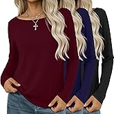Oakgarden 3 Pack Women's Boat Neck Shirts Long Sleeve Banded Bottom Tunic Tops Loose Fit Fall Casual Basic Layering Tees