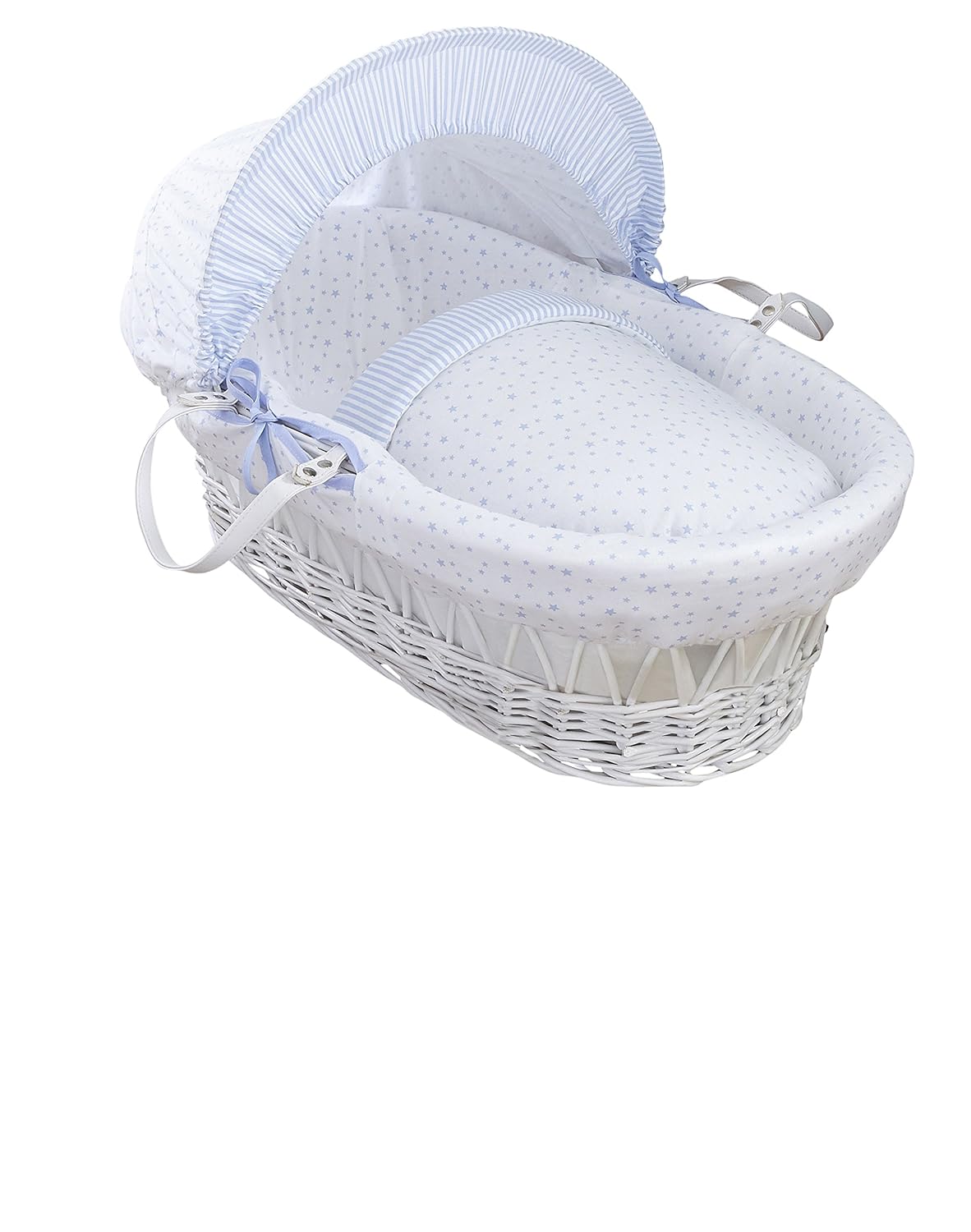 Clair de Lune Stars and Stripes White Wicker Moses Basket inc. Bedding
