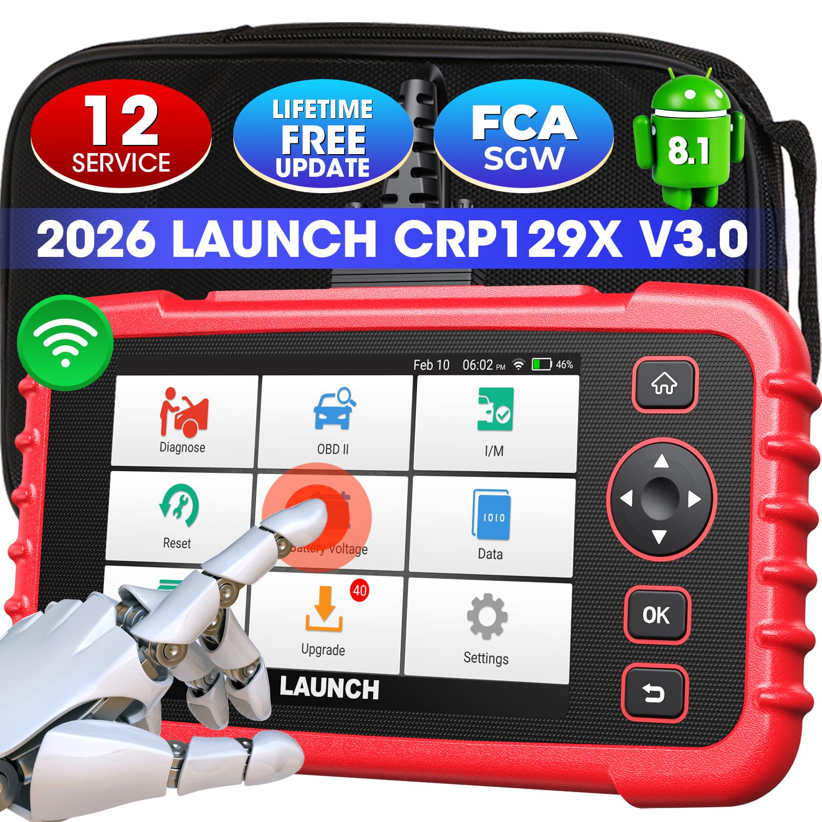 LAUNCH CRP129X V3.0 OBD2 Scanner, ABS SRS Transmission Engine Diagnostic Tool with 12 Service Functions, Lifetime Update, Auto VIN, Battery Test