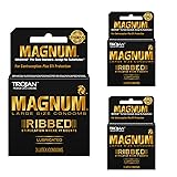 Trojan Magnum Ribbed Male Condoms, 3 Count Pack of 3