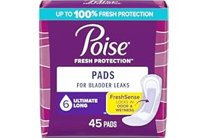 Poise Incontinence Pads & Postpartum Incontinence Pads, 6 Drop Ultimate Absorbency, Long Length, 45 Count, Packaging May Vary