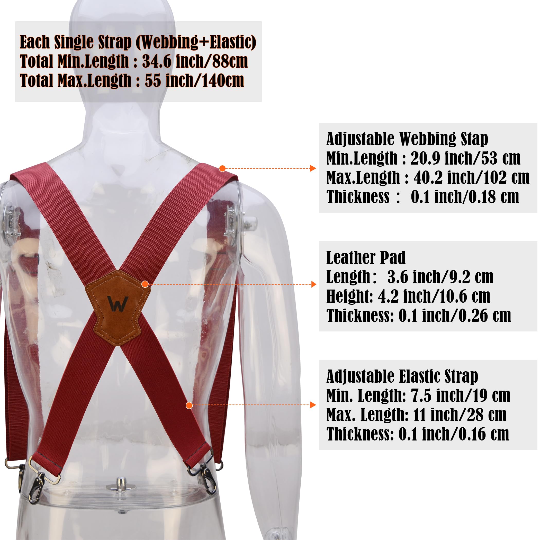 WELKINLAND 2Inch-Wide Heavy Duty Work Suspenders for Men