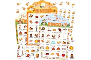 Fancy Land Thanksgiving Christian Bingo Game for Kids Fall for Jesus Bingo Cards Set for Autumn Religious Party Sunday School VBS Church Activities Christmas Family Open Day Gifts 24 Players