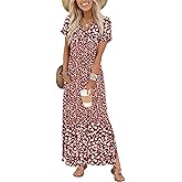 Zeagoo Summer Dresses for Women 2026 Maxi Dresses Vacation Sundress Short Sleeve Casual Sundresses Split Dress with Pockets