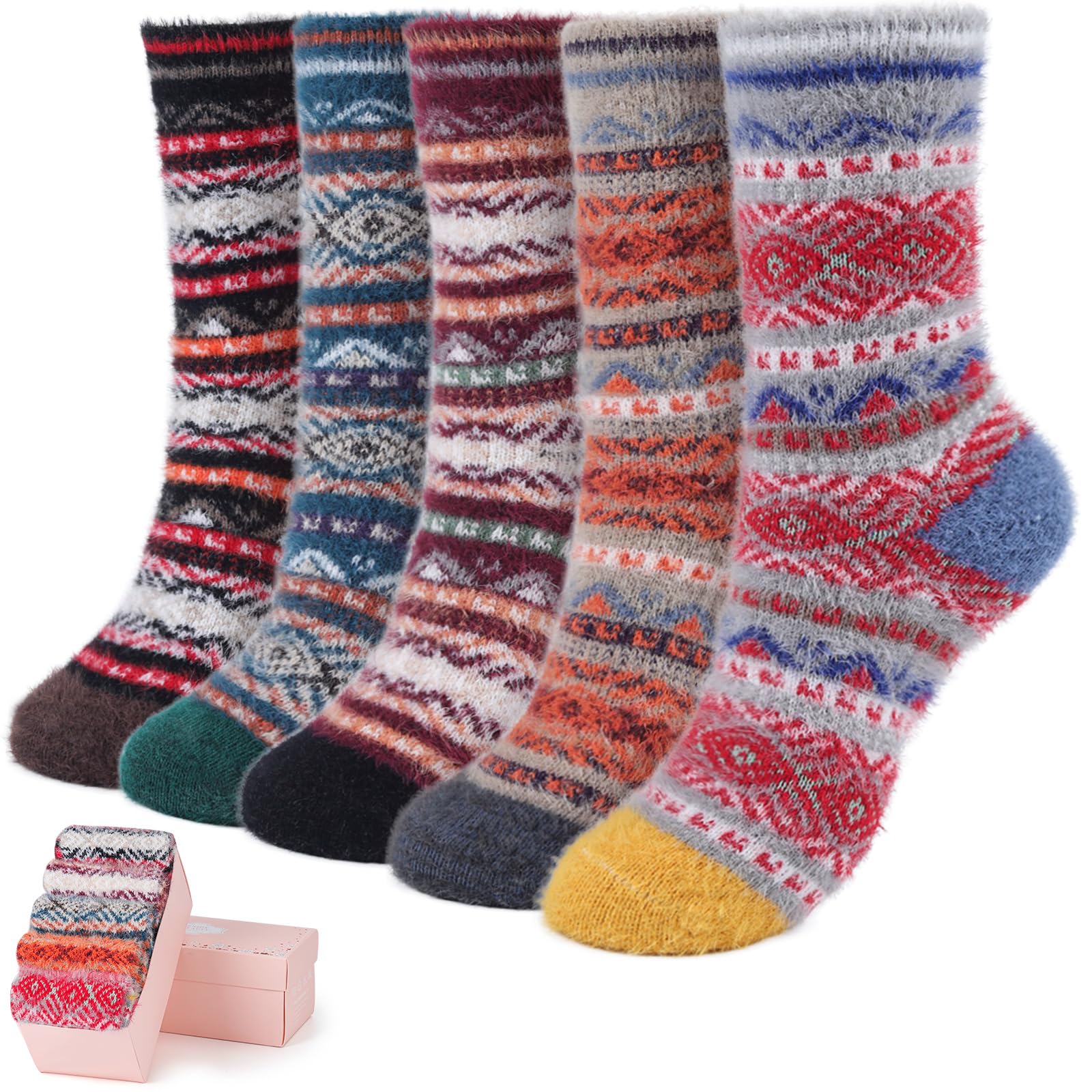 SISOSOCK 5 Pairs Fuzzy Soft Cozy Comfortable Socks for Women, Casual Sleep Comfy Socks, Perfect Warm Winter Gifts for Women Image